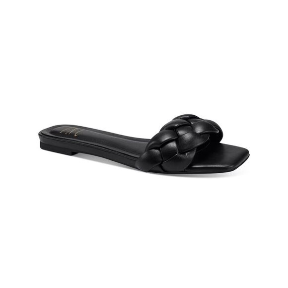 INC Shoes - INC Womens Black Braided Cushioned Partee Square Toe Slip On Sandals 5 M